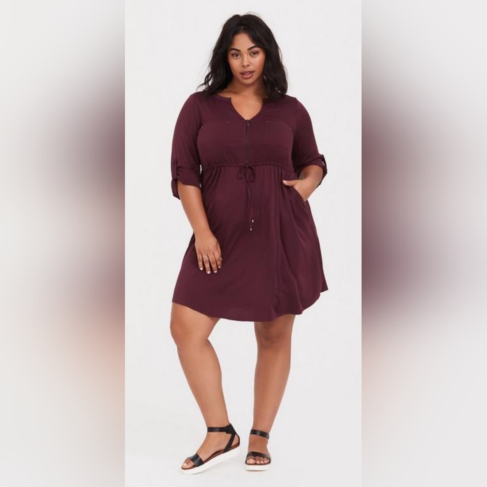 Torrid Zip Front Challis Dress 1X Burgundy